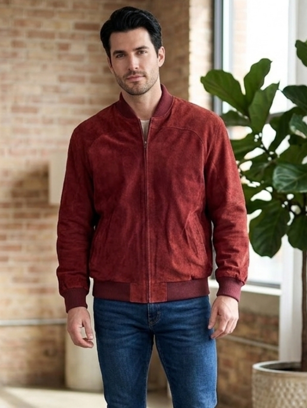 Luis Alvear Vintage Suede Bomber Jacket Men’s Medium Burgundy Maroon